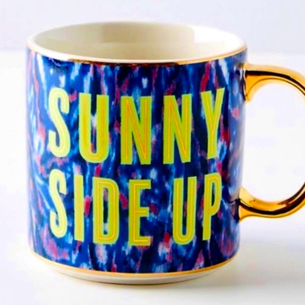 Anthropologie Gisele Sunny Side Up Coffee Mug Cup 16oz Blue NWT
